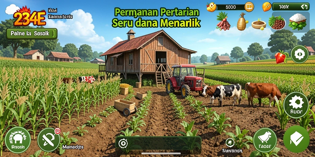 Screenshot gameplay menunjukkan aktivitas bercocok tanam yang seru.