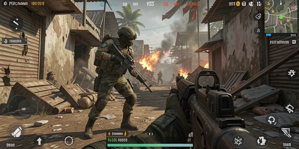 Tangkapan layar 9939 menunjukkan aksi intens dalam gameplay FPS.