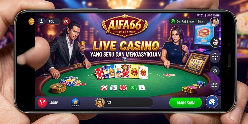 Screenshot gameplay AIFA66 menunjukkan dealer langsung yang berinteraksi dengan pemain.