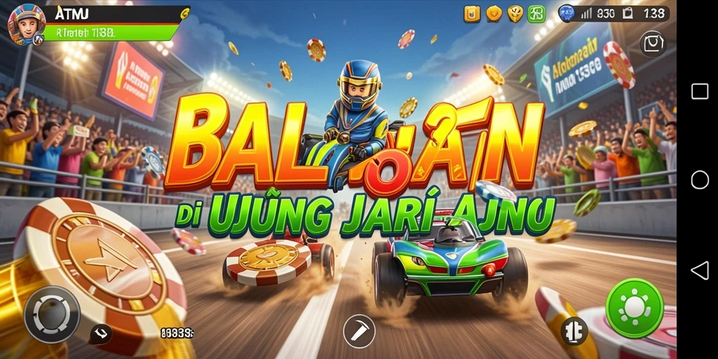Screenshot utama ATM138 menampilkan aksi balapan yang mendebarkan.