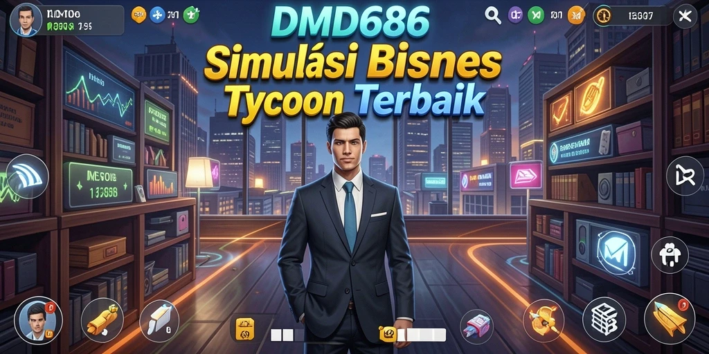 Tangkapan layar utama DMD686 menampilkan gameplay manajemen bisnis yang menarik.