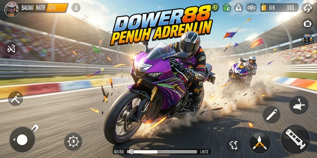 Tampilan gameplay DOWER88 yang memukau dalam balapan motor.