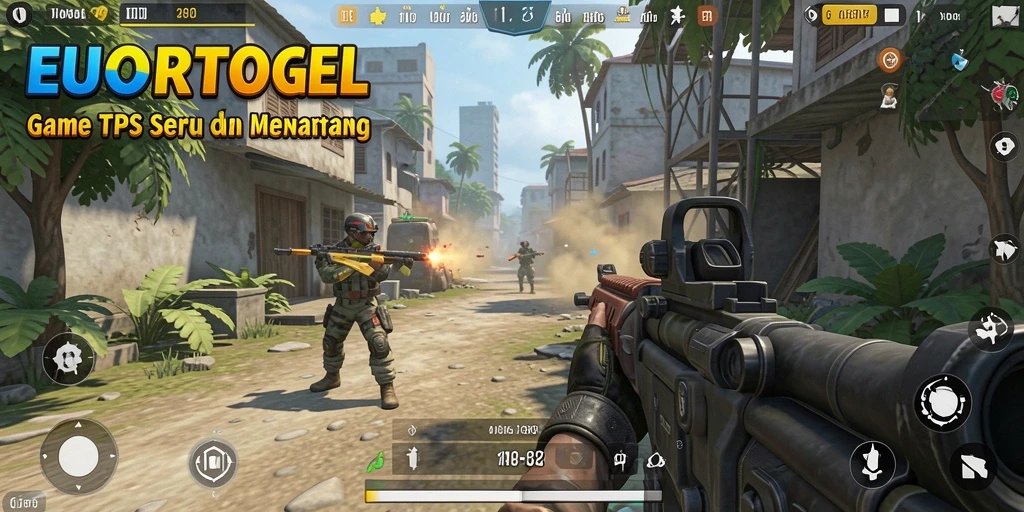 Screenshot menunjukkan gameplay seru dari EUROTOGEL di arena TPS.