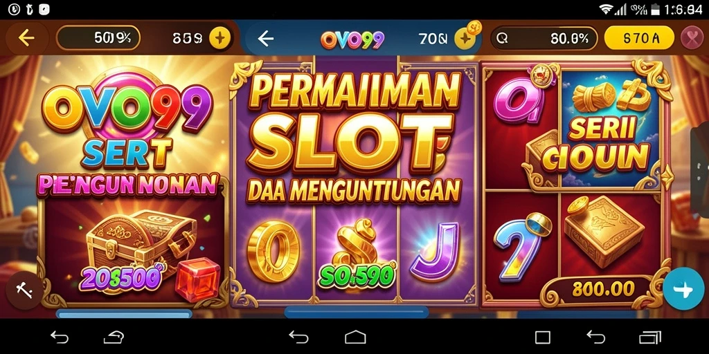 Screenshot OVO99 menampilkan berbagai mesin slot dengan tema menarik.