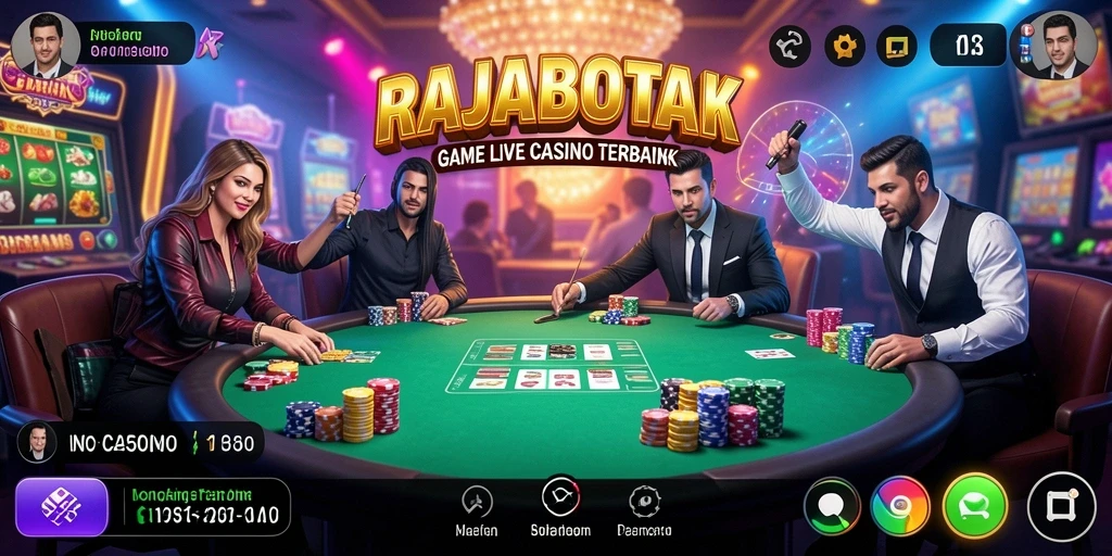 Screenshot gameplay RAJABOTAK yang menampilkan dealer profesional dan interaksi langsung.