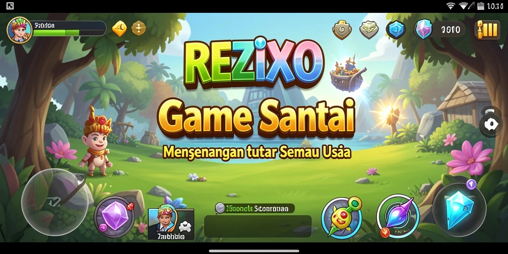Tampilan gameplay REZIXO yang ceria dan mengasyikkan.