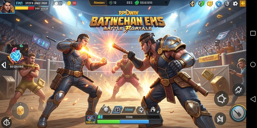 Screenshot gameplay RPIDWIN yang menunjukkan aksi intens di arena Battle Royale.