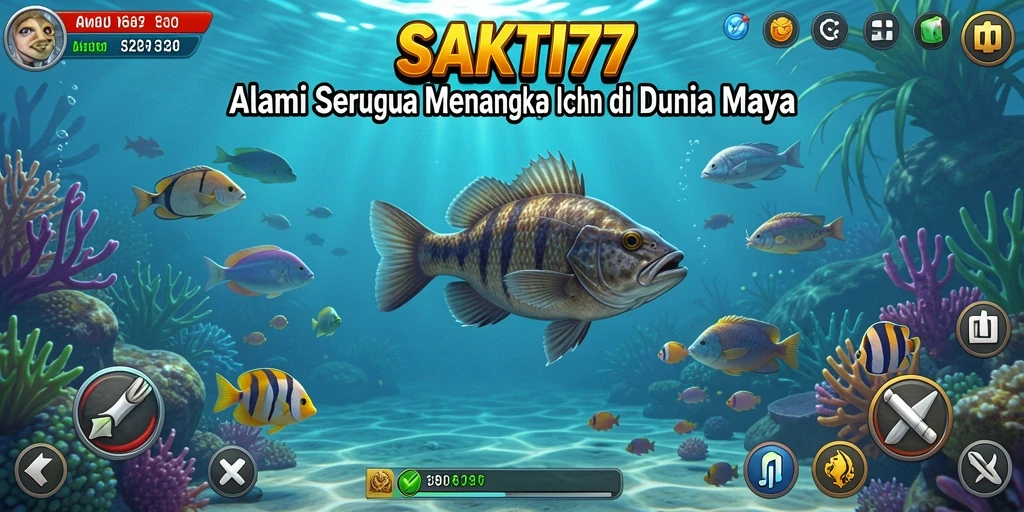 Screenshot gameplay SAKTI77 menunjukkan pemain tengah menangkap ikan di laut yang indah.