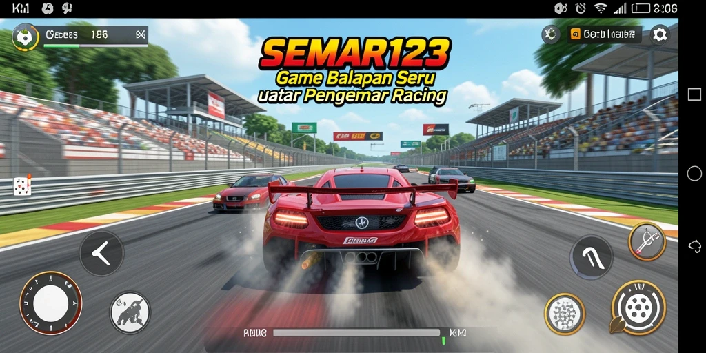 Tampilan gameplay menarik dari SEMAR123 dengan mobil balapan di trek.