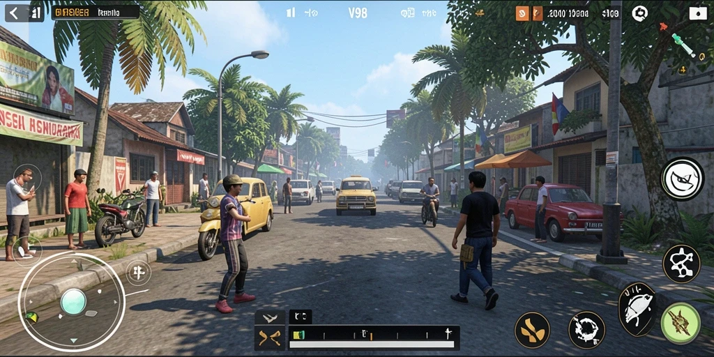 Tampilan menarik gameplay simulation V98 dengan interaksi yang mendalam.